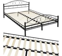 Tectake Metal Bed Frame Art With Slatted Base 200 X 140 Cm - 60 Cm - Black/black