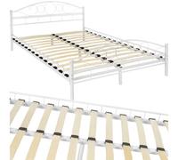 Tectake Metal Bed Frame Art With Slatted Base 200 X 140 Cm - 60 Cm - White/white