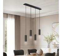 tectake® Modern Ceiling Light with Steel Lampshades, 4 x 40W, Industrial-Style Pendant Light with Adjustable Height & Easy Installation - 4 Ceiling Lights for Kitchen, Dining & Living Room - Black