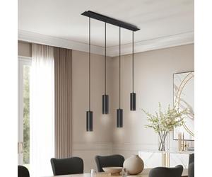 tectake® Modern Ceiling Light with Steel Lampshades, 4 x 40W, Industrial-Style Pendant Light with Adjustable Height & Easy Installation - 4 Ceiling Lights for Kitchen, Dining & Living Room - Black