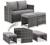 Tectake Monopoli 2-In-1 Rattan Garden Lounge Set, Sofa And Seating Area - Grey