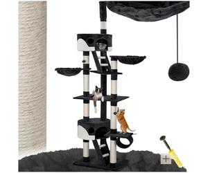 tectake® Multi-Level Cat Tree with 2 Cosy Cat Houses, Durable Sisal Cat Scratching Posts, Ladders, Cat Beds, Snug Tunnel & Toy Balls, 260cm Robust & Anti-Tip Cat Tower for Cats & Kittens - Black/White