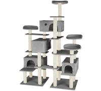 tectake® Multi-Level Cat Tree with Sisal Scratching Posts, 4 Perches & 4 Cosy Houses, Robust Structure with 2 Sturdy Bases & Anti-Tip Protection - 214 cm Cat Tower for Cats & Kittens - Grey