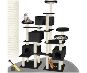tectake® Multi-Level Cat Tree with Sisal Scratching Posts, 4 Perches & 4 Cosy Houses, Robust Structure with 2 Sturdy Bases & Anti-Tip Protection - 214 cm Cat Tower for Cats & Kittens - Black