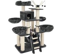 tectake® Multi-Level Cat Tree with Sisal Scratching Posts, Soft Plush Cover, Cosy House, Hammock, 4 Beds, Top Perch, Ladder & Toy Balls, 195 cm Cat Tower for Cats & Kittens - Grey/White