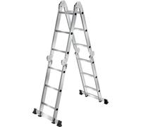 tectake Multi-Purpose Ladder 12-Step, 6-In-1, Foldable, Non-Slip in Silver TECTAKE Silver