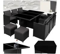 Tectake Rattan Garden Dining Set New York - 10 Seats 1 Table - Garden Tables And Chairs Garden Furniture Set - Black