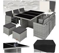Tectake Rattan Garden Dining Set New York - 10 Seats 1 Table - Garden Tables And Chairs Garden Furniture Set - Light Grey