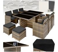 Tectake Rattan Garden Dining Set New York - 10 Seats 1 Table - Garden Tables And Chairs Garden Furniture Set - Nature