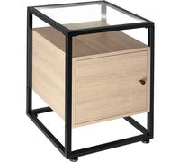 Tectake Nightstand Dudley With 3 Shelves, Magnetic Door - Light Brown