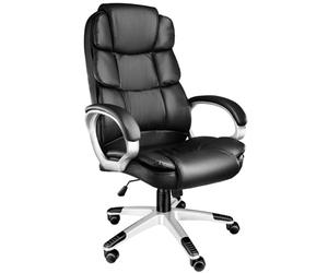 tectake® Office Chair with Faux Leather Cover, Ergonomic Desk Chair with Extra-Thick Padding, High Backrest & Headrest, Height-Adjustable Swivel Chair with Rocking Function & 5 Double Castors - Black