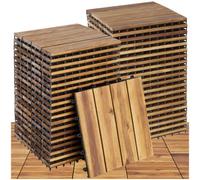 tectake® 40-Piece Wooden Decking Tile Set in Weather-Resistant Acacia Wood, 31 x 31 cm per Tile, 3.844m² Total Area, Easy Interlocking Click System - Garden, Balcony & Patio Decking Tiles - Brown