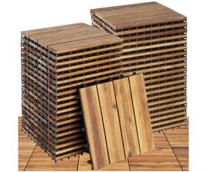 Tectake Outdoor Tiles Tabula - Easy 'click' Installation, Acacia Wood, Weather-Safe 40 - Brown