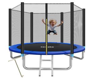 tectake® Outdoor Trampoline for Kids & Adults - Robust Sports Equipment with Tear-Resistant Net, Strong Springs, Stable Frame, Safety Enclosure, Edge Cover, Ladder - Weather Resistant - 10ft / 3m