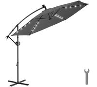 tectake Parasol 360° Rotating Umbrella, LED Solar, 3 x 3 m in Grey | Size: Large TECTAKE Grey Large