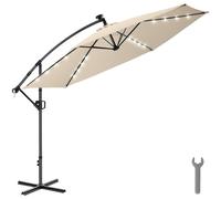 tectake Parasol 360° rotating umbrella, LED solar-powered, 3.5 x 3.5 m in Beige | Size: Large TECTAKE Beige Large