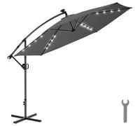 tectake Parasol 360° rotating umbrella, LED solar-powered, 3.5 x 3.5 m in Grey | Size: Large TECTAKE Grey Large