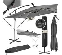 Tectake Parasol Sunna - 250 X 250 Cm With Led Solar Lighting, With Protective Cover - Light Grey