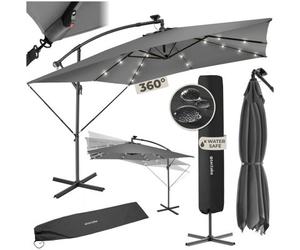 Tectake Parasol Sunna - 250 X 250 Cm With Led Solar Lighting, With Protective Cover - Light Grey