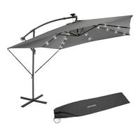 TecTake® Garden Parasol - Water-Repellent Sun Shade with Solar LED Lights, Hand Crank for Opening & Closing, Tilt Angle & Air Vent - 2.5x2.5m Garden Umbrella for Patio, Balcony & Pool - Light Grey