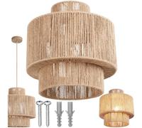 TecTake® Pendant Light with Natural Jute Weave in Boho Style, 3-Tier Jute Lampshade with Soft Lighting & Steel Frame, Versatile 40W Ceiling Light for Living Room, Bedroom, Kitchen - Ø 32 x 33 cm