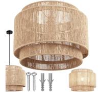 tectake® Pendant Light with Natural Jute Weave in Boho Style, 3-Tier Jute Lampshade with Soft Lighting & Steel Frame, Versatile 40W Ceiling Light for Living Room, Bedroom, Kitchen - Ø 46 x 32 cm
