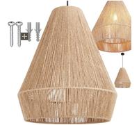 tectake® Pendant Light with Natural Jute Weave in Boho Style, Large Jute Lampshade with Soft Lighting & Steel Frame, Versatile 40W Ceiling Light for Living Room, Bedroom, Kitchen - Ø 40.5 x 47 cm