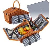 tectake Usedom 4 Person Picnic Basket with Cooler Compartment and Accessories - Size: 43.5 x 46 x 30cm - Brown - Wilko
