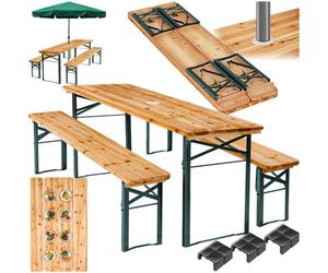Tectake Picnic Table And Bench Set Ludwig - 2 Benches, Table With Parasol Holder, Foldable - Brown