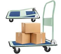 tectake® Platform Trolley with 150 kg Load Capacity, Foldable Handle, Robust Steel, Non-Slip Pad & 4 Wheels, 2 Swivel & 2 Block Castors, Folding Trolley on Wheels for Moving, Warehouse, Office, Garden