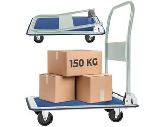 tectake® Platform Trolley with 150 kg Load Capacity, Foldable Handle, Robust Steel, Non-Slip Pad & 4 Wheels, 2 Swivel & 2 Block Castors, Folding Trolley on Wheels for Moving, Warehouse, Office, Garden