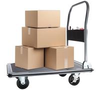 tectake® Platform Trolley with 300 kg Load Capacity, Foldable Handle, Storage Pocket, 4 Castors & 2 Lockable Brakes, Robust Steel, Folding Trolley on Wheels for Warehouse, Moving, Office, Garden