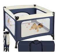 Tectake Playpen Tommy Junior - Stable, Foldable, Mesh With Side Zip Opening, 105 X 105 X 78 Cm - Blue