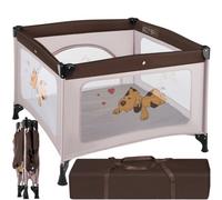 Tectake Playpen Tommy Junior - Stable, Foldable, Mesh With Side Zip Opening, 105 X 105 X 78 Cm - Brown