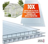 tectake 10 Polycarbonate Panels - dual-walled, cuttable, insulating, 40mm thick, Clear