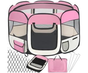tectake® Pop-Up Pet Play Pen with Sturdy Steel Frame, 2 Inlets/Outlets, Mesh Roof & Sides, Side Pocket, In arrying Case & 4 Pegs, Quick Setup, Easy Clean - 8-Corner Dog Pen, 115x115x64cm - Pink
