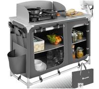 tectake® Portable Camping Kitchen - 4 Internal Shelves, 3 External Pockets, Heat-Resistant Worktop, & Zipped Door - Kitchen & Outdoor Storage Cabinet - Compact, Lightweight & Includes Carry Bag - Grey
