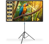 tectake® Portable Projector Screen with Foldable Tripod Stand, 60" Projection Screen, 16:9 Format, 4K, HD, Sturdy Steel Stand, Ideal Home Cinema, Office & Outdoor Projector Screen - 133 x 75 cm