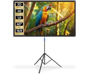 tectake® Portable Projector Screen with Foldable Tripod Stand, 60" Projection Screen, 16:9 Format, 4K, HD, Sturdy Steel Stand, Ideal Home Cinema, Office & Outdoor Projector Screen - 133 x 75 cm