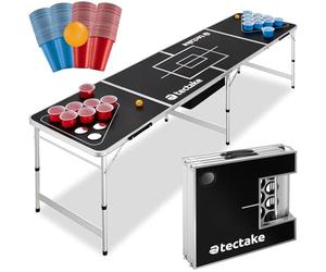 tectake® Professional Beer Pong Table, Portable & Foldable Aluminium Frame with Carry Handles, In lue and Red Cups & Beer Pong Balls, Ideal Adult Party Games Set for Game Nights, Parties & NYE
