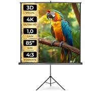 tectake® Projector Screen with Tripod Stand, 152 x 152 cm (85″), Portable Projection Screen with Folding Projector Stand, 1:1, 4:3 & 16:9 Formats, Optimised for HD & 3D, Gain Factor 1.0