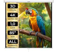 tectake® Pull-Down Projector Screen, 152 x 152 cm (84″), Optimised for HD & 3D, Retractable Projection Screen with Adjustable Formats 1:1, 4:3, 16:9, Wall & Ceiling Projector Screen, Gain Factor 1.0