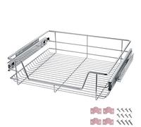 TecTake® Pull-Out Drawer Basket with Smooth Telescopic Rails, Wire Storage Basket in Chrome-Plated Steel, Easy Installation, Ideal Cupboard Organiser for Kitchen, Bedroom, Bathroom, Pantry - W60 cm