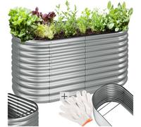 tectake® Raised Garden Bed with 804L Capacity, Rounded Planter in Galvanised Steel with Open Base & Back-Friendly Height, Sturdy Raised Bed for Plants, Vegetables, Herbs, Flowers - 160 x 80 x 80 cm