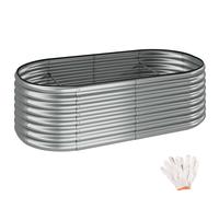 tectake® Raised Garden Bed with 942L Capacity, Rounded Planter in Galvanised Steel with Open Base & Back-Friendly Height, Sturdy Raised Bed for Plants, Vegetables, Herbs, Flowers - 200 x 60 x 100 cm