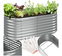 tectake® Raised Garden Bed with 603L Capacity, Rounded Planter in Galvanised Steel with Open Base & Back-Friendly Height, Sturdy Raised Bed for Plants, Vegetables, Herbs, Flowers - 160 x 60 x 80 cm