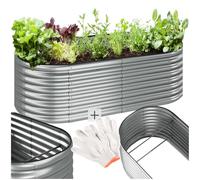 TecTake® Raised Garden Bed with 942L Capacity, Rounded Planter in Galvanised Steel with Open Base & Back-Friendly Height, Sturdy Raised Bed for Plants, Vegetables, Herbs, Flowers - 200 x 60 x 100 cm