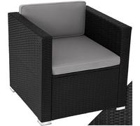 tectake Lignano Black Rattan Garden Armchair with Seat and Back Cushions - Size: 65 x 70 x 69cm - Wilko
