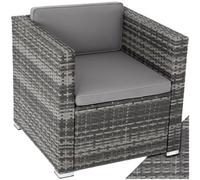 Tectake Rattan Garden Armchair Lignano In Uv-Resistant Polyrattan With Seat And Back Cushions - Grey - 1