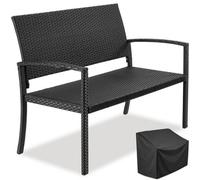 Tectake Rattan Garden Bench Murat 2-Seater , Weatherproof, 250 Kg - Black